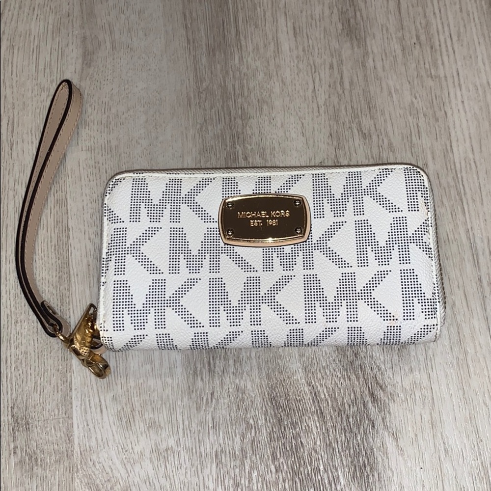 Michael Kors white and navy blue wallet/wristlet